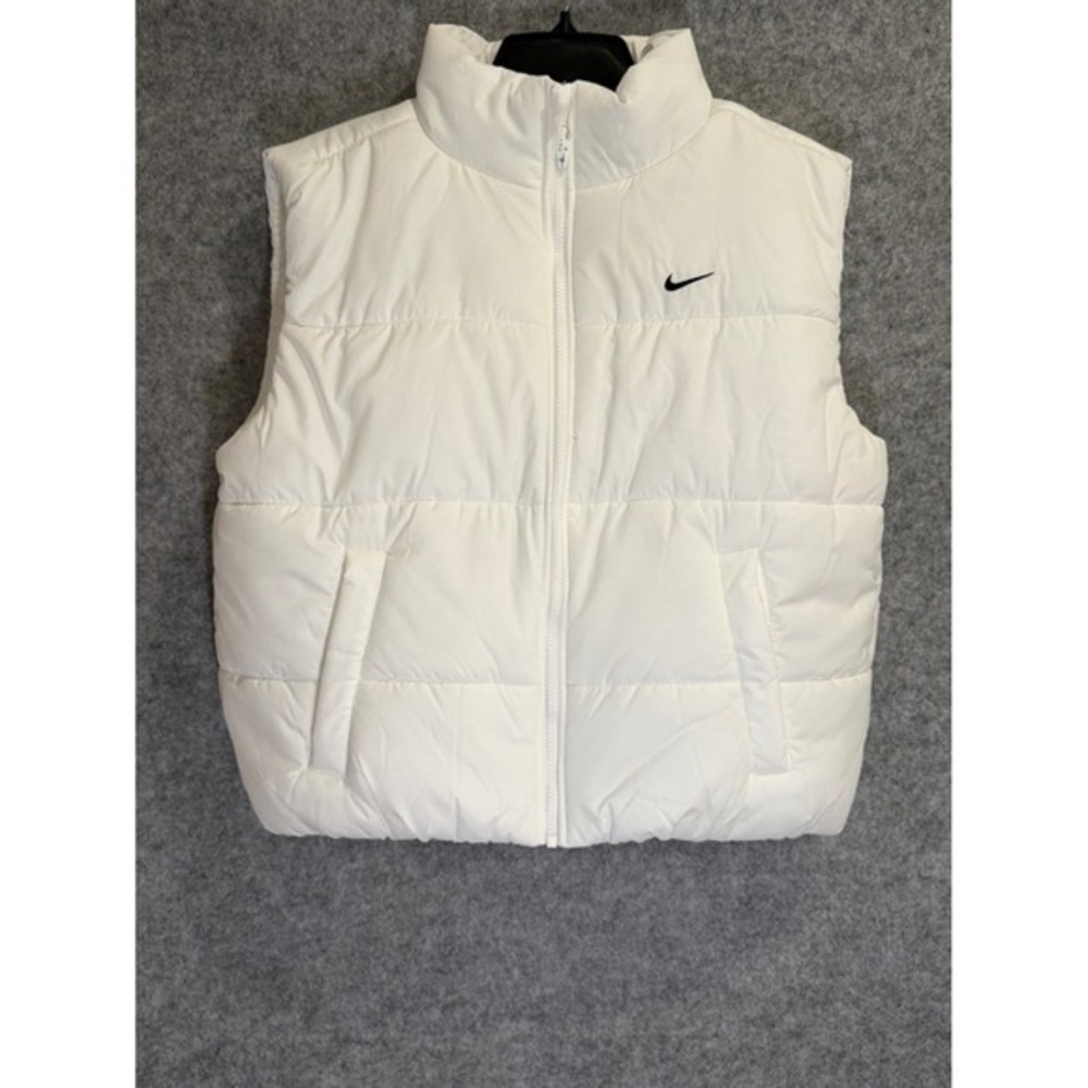 Nike Womens Puffer Vest White Full Zip Quilted Sleeveless Jacket Stand Collar - Picture 3 of 14